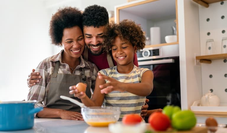 Family cooking together.