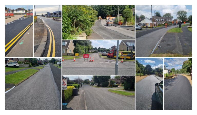 A collection of images of roads that have been resurfaced