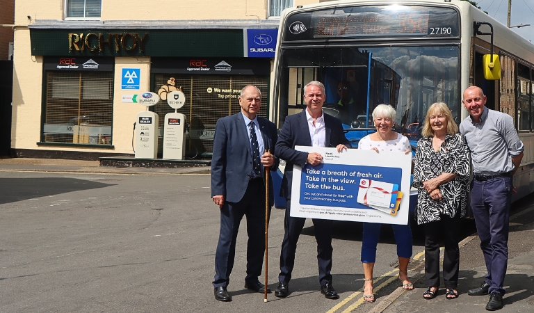 Councillors pictured in front of the 350 bus in Winterton