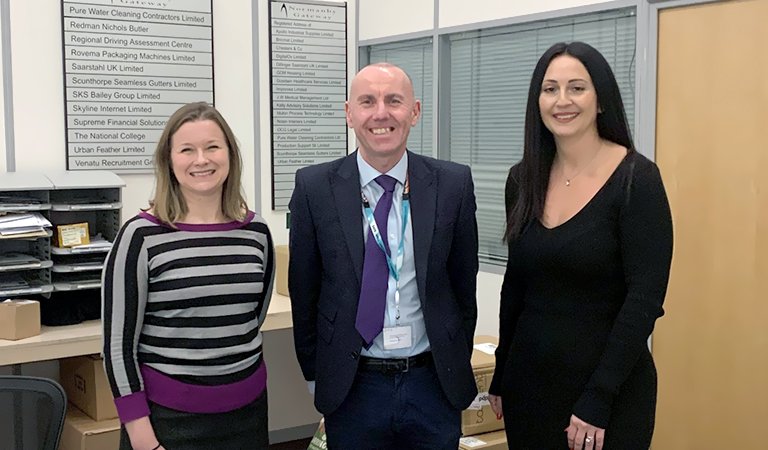 The picture above features from left to right Charlotte Horner, Cllr Rob Waltham, leader of North Lincolnshire Council and Desiree Clarke at Normanby Gateway.